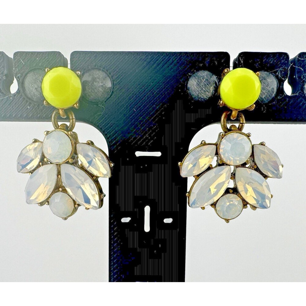 J Crew Dangle Earrings Retired AB Rhinestones and  Lime Chartreuse Accent